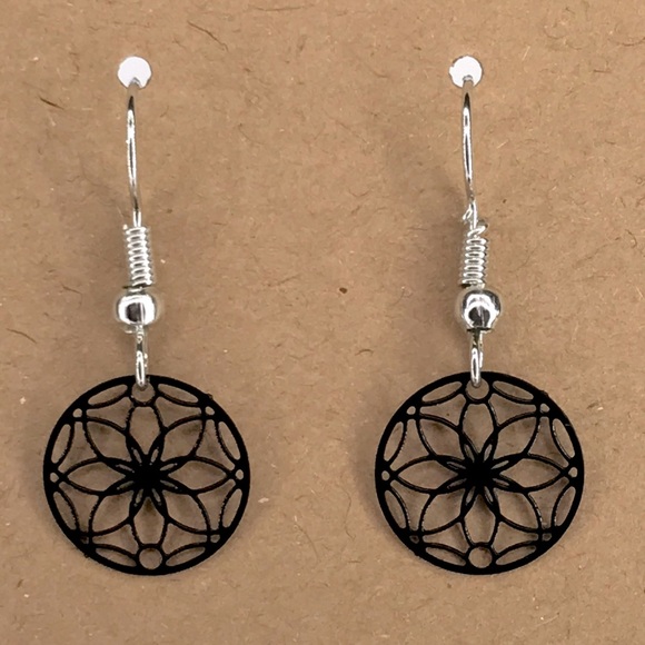 Fashion Jewelry Jewelry - Intricate Black Mandala Brass Earrings Fashion Jewelry